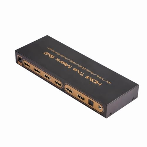 C04DS 6x2 HDMI Matrix Umschalter & Splitter – 6 Eingänge, 2 Ausgänge – 4K, 3D, HDR, MHL, ARC, Audio-Extraktion mit SPDIF & 3,5mm Klinke – HDMI Switch für Heimkino, Fire TV, Beamer & AV-Receiver