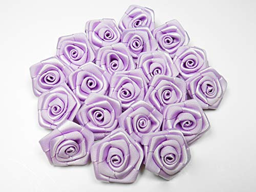 Rosen 3 cm x 10 Stück Satinrosen Aufnäher Deko Blumen Röschen zum Basteln Hochzeit kleine Rosenköpfe Farbe:Hell Lila Hell Orchidee 430