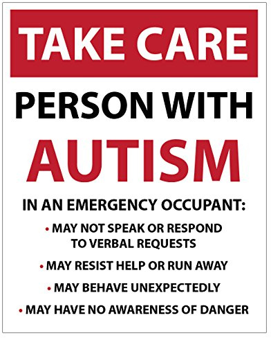 Take Care Person with Autism Emergency Safety Self Adhesive Vinyl Sticker, 195mm x 155mm, for Car Van Bike