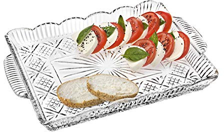 Godinger Dublin Crystal Rectangular Serving Tray, Clear, 16x1.75x11