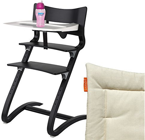 Leander Hochstuhl schwarz Komplettpaket mit Sicherheitsbügel, Tisch, BFree-Trinkbecher und Sitzkissen Vanilla