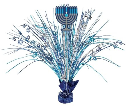 Festive Foil Hanukkah Spray Centerpiece - 18 (1 Pc.) - Stunning Star of David Design | Ideal for Chanukah Celebrations and Family Gatherings