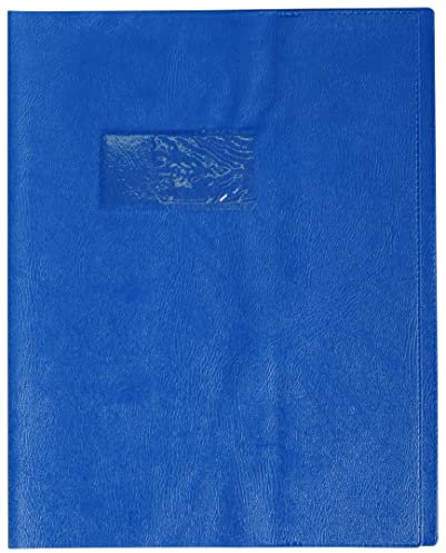 Calligraphe 72002C - Heftumschlag / Heftschoner / Hefthülle Calligraphe mit Feinkörnung und Lederoptik, 17x22 cm, Etikettenhalter, aus PVC blickdicht und strapazierfähig, Blau, 1 Stück