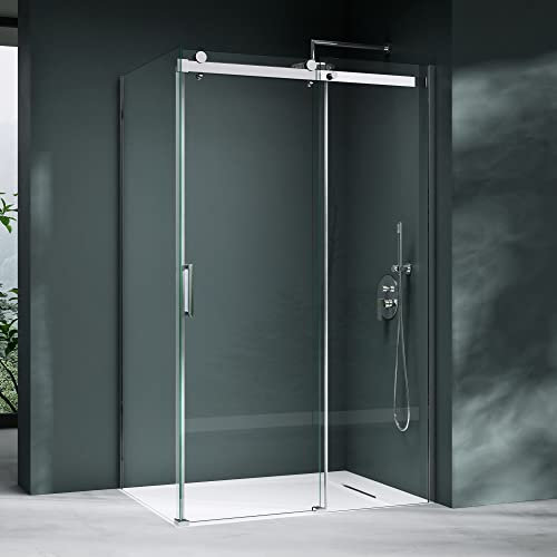 Mai & Mai Box Doccia 80x110x195cm con 4cm Piatto Doccia, Cabina Bagno in Cristallo Trasparente 8 mm ad Apertura Scorrevole Box Cabina Doccia Angolare Ravenna17k