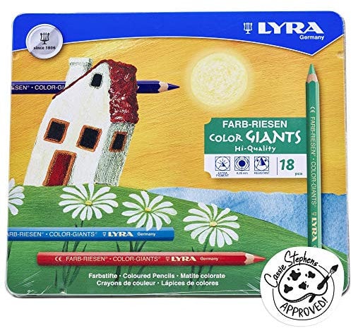LYRA Farb-Riesen, Holzfarbstifte, hexagonal, Jumbo, lackiert, Mine 6,3 mm, Metalletui, 18 sortierte Farben