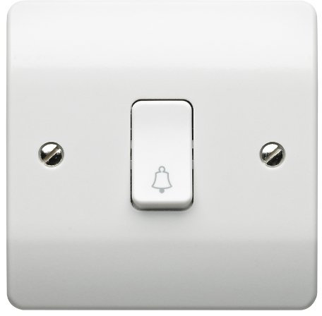 Mk K4878BWHI 10A 1-Gang Single Pole Push Switch Bell Sym.