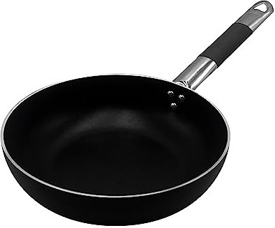 Pentole Agnelli Al Black 3 mm Padella Svasata alta Saltare con Manico Cool, Nero, 36 cm