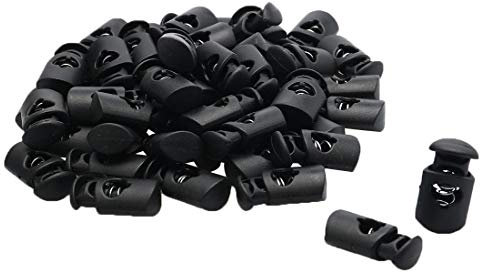sourcing map 50 Stück Kordelstopper 1 Loch klein 6mm Stopper Kordel Schwarz Kordelklemme Kleiderbügel aus Kunststoff Spring Loaded