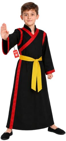 Fun Shack Krigarkostym Pojkar Svart - Japansk Samuraj Dräkt Barn med Bälte och Traditionell Rock, S
