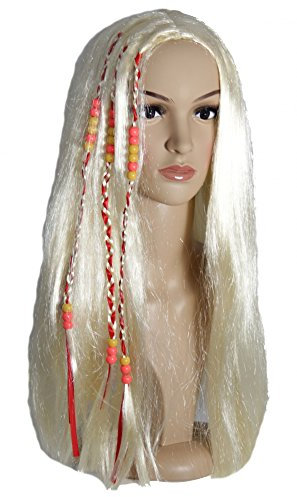 blonde Hippie Perücke mit bunten Strähnen für Damen Karneval 70er Jahre Party Love