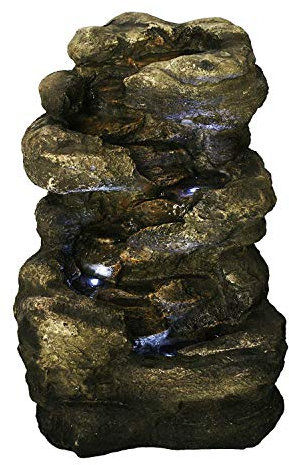 Primrose 54cm Rock Effect Four Tier Water Fountain Cascading Falls with LED Lights Self Contained Decorative Feature