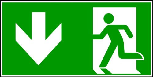 LEMAX® Rettungszeichen, Notausgang, abwärts gehen DIN EN ISO 7010 Alu glatt, langnachleuchtend 300x150mm