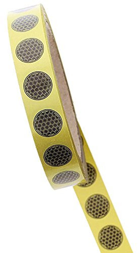 Klebeband Blume des Lebens, Aufkleber, Wetterfest, Schwarz auf Gold, 66 meter, 19 mm