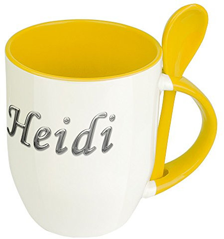 digital print Namenstasse Heidi - Löffel-Tasse mit Namens-Motiv Chrom-Schriftzug - Becher, Kaffeetasse, Kaffeebecher, Mug - Gelb