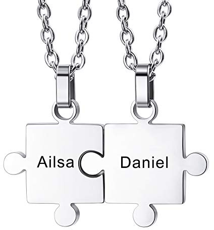 MeMeDIY Personalisierter Puzzle-Anhänger 2/3/4/5/6 Pcs Halskette Gravur Name Datum für Paare Frauen Männer Birthstone Edelstahl Verstellbarer Kettenschmuck für Familienliebe Freundschaft