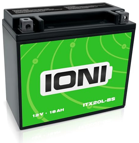 IONI AGM Batterie 12V 18Ah ITX20L-BS Quad ATV Batterie/Motorradbatterie, wartungsfrei versiegelt vorgeladen kompatibel mit YTX20L-BS YTX20L-4 CTX20L-BS 51821 GHD20HL-BS