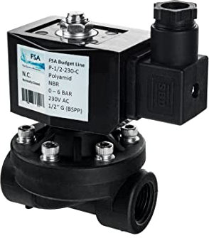 FSA Elettrovalvola in plastica PA6 1/2 230V AC 0-6 bar NBR normalmente chiusa