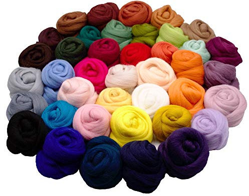 mjolda Filzwolle zum filzen und Spinnen - 40 je 20 Gramm Märchenwolle zum Trockenfilzen und Nassfilzen - Filzwolle zum basteln von Elfen und Feen mit echter Schafwolle