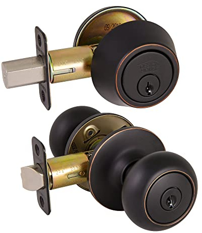 Design House 701813 Cambridge 2-Way Adjustable Deadbolt and Entry Door Knob, Oil Rubbed Bronze