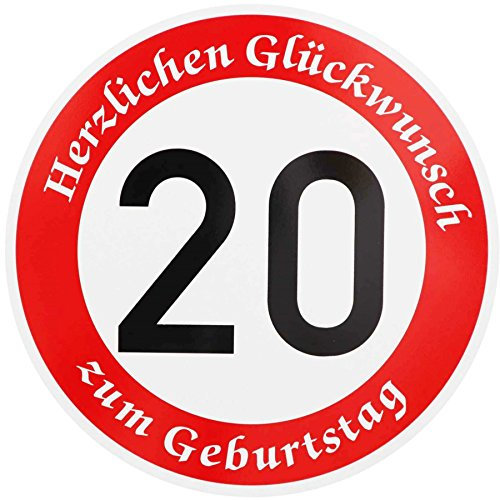 BauSupermarkt24 ORIGINAL VERKEHRSZEICHEN 20 km/h mit Sondertext 'Herzlichen Glückwunsch zum Geburtstag' - Aluminium Wandmontage Schilder Geburtstagsverkehrsschild - Weiß, Simplistisch