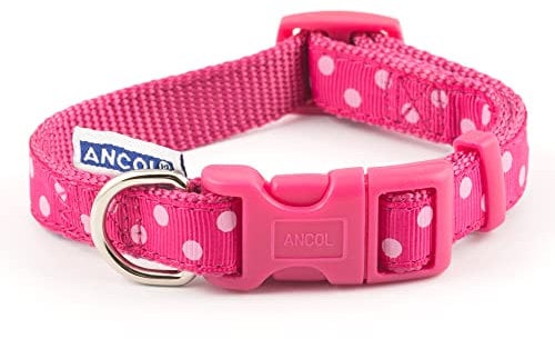 Ancol Indulgence Vintage Polka Nylon Adjustable Dog Collar Raspberry Pink Silky Comfortable Neckband for Pet Puppy - 20-30 cm