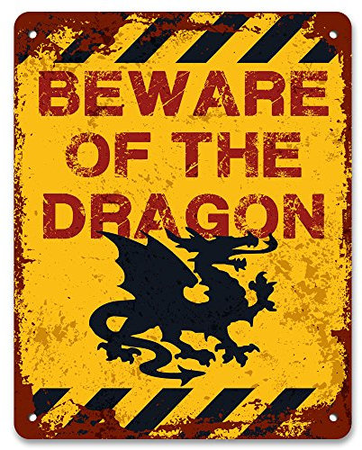 Print Crafted - Beware Of The Dragon | Vintage Metal Garden Yard Warning Sign