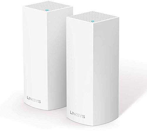 Linksys Velop WHW0302 Sistema WiFi 5 mesh Tri-Band AC2200, router WLAN, range extender con 350 m² di copertura, supporto per 40 dispositivi, 4 porte Ethernet, Confezione da 2, Bianco
