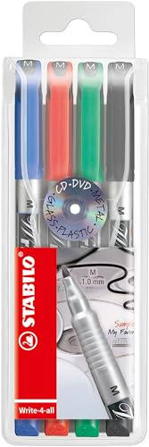 STABILO Write-4-all - Permanent Marker Pen - Medium | Pack of 4 - Assorted Colours