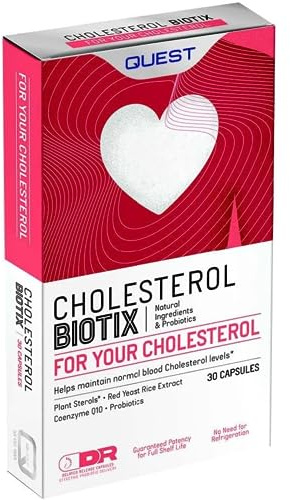 Quest - CholesterolBiotix Healthy Cholesterol Lowering Supplement. 30 Vegan Capsules with Natural Ingredients Including Red Yeast Rice Plant Sterols to Lower Cholesterol, Gluten Free (Pack of 2)