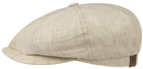 Stetson Hatteras Flatcap Leinen Damen/Herren - Mütze mit Baumwollfutter - Flat Cap mit Sonnenschutz UV 40+ - Schirmmütze Frühjahr/Sommer - Ballonmütze beige 55 cm