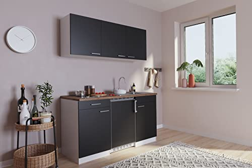 respekta Küchenzeile Luis KB150WSC Schwarz 150 cm Breite mit Elektrogeräten