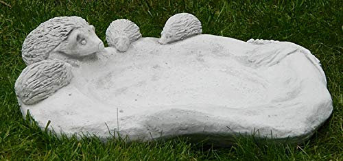 Gartenfigur Vogel Tränke aus Beton Gartenelement Vogeltränke mit Igelfamilie H 8 cm Gartendeko Garten Dekofigur Gartenskulptur