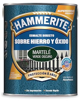 Hammerite Esmalte directo sobre hierro y óxido, Martelé, Color Verde Oscuro, 5 L (Paquete de 1)