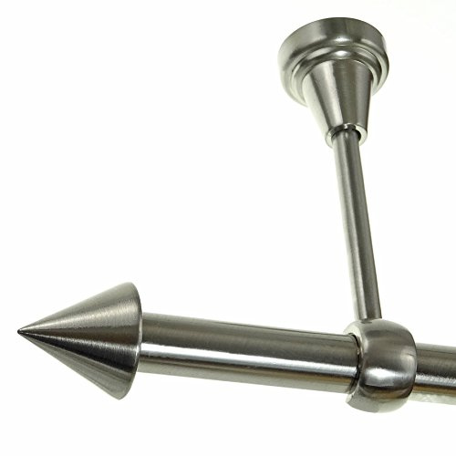 BASIT Gardinenstange Edelstahllook 19mm 1-läufig Decke 120cm lang D18 | Gardinenstangenset einläufig Deckenmontage Metall Deckenhalterung Vorhangstange 120-600cm wählbar Kappe Spitze E65