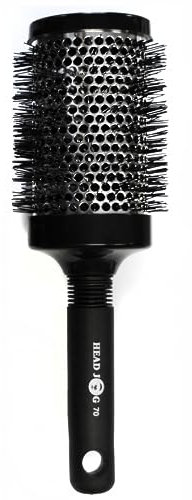 Head Jog Heat Retainer Hair Brush. Black & Silver Styling Round Hairbrush With Metal Barrel For Fast Drying. Round Vent Brush For Styling, Blow Drying, Straightening & Curling. (70mm)