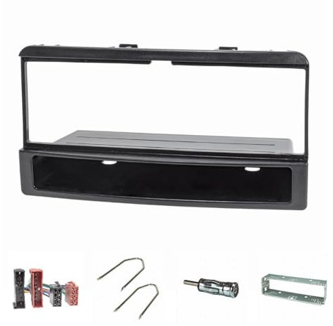 tomzz Audio 2415-027 Radioblende Set kompatibel mit Ford Focus Fiesta Escort Cougar Puma mit Ablagefach Radioadapter ISO Antennenadapter ISO DIN Entriegelungsbügel Einbauschacht