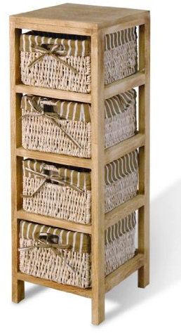 Hansen Korb 3401/4 Holzregal mit 4 Maisstrohkörben/mit braun/beige gestreiftem Stoff/B 27 T 30 H 81 cm