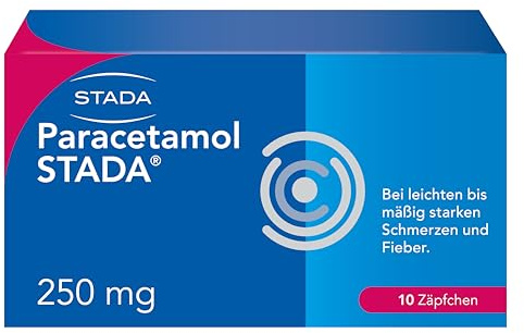 STADA Paracetamol 250 mg Zäpfchen gegen Schmerzen und Fieber, 10 St | Apothekenpflichtig, Suppositorien, Kinder ab 2 Jahren, 250 mg Paracetamol, Fieber & Schmerzen