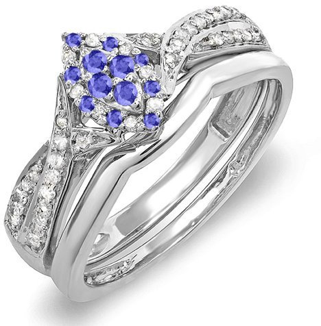 Dazzlingrock Collection Verlobungsring-Set, blauer Saphir und weißer Diamant, Marquise-Form, Sterlingsilber, Saphir, Sterling Silber, Saphir