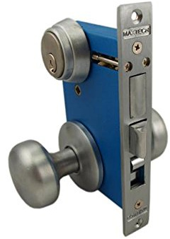 Maxtech Heavy Duty ORNAMENTAL Iron Gate Double Cylinder Mortise Lockset 2-1/2 Backset 1X 7-1/8 Faceplate Satin Crome (Left Hand Reverse)