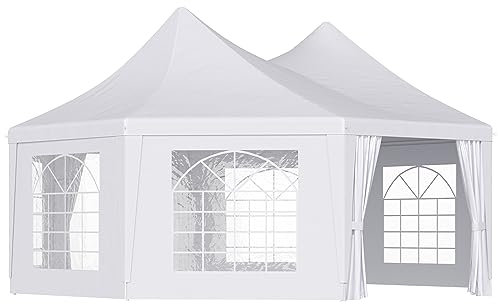 Outsunny 6.8x5M Octagonal Marquee Gazebo, Heavy Duty Wedding Party Tent with Sides and Doors, White
