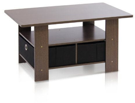 Furinno Andrey Couchtisch mit Schublade, Dunkelbraun/Schwarz