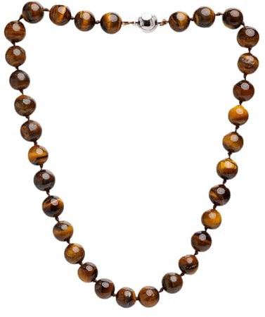 Treasure Bay Handmade 10mm Natural Gemstone Necklace For Women Magnetic Clasp (Tiger's Eye)