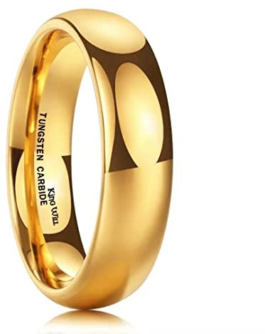 King Will GLORY 6mm 24k Gold Plated High Polished Comfort Fit Domed Tungsten Ring Wedding Band 10.5