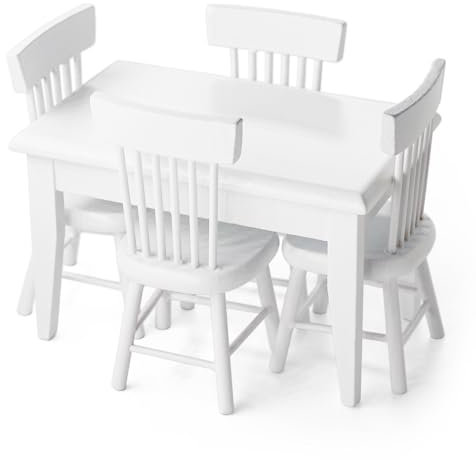 Odoria 1/12 Miniatur Tisch und Stühle Puppenhaus Möbel Küche Zubehör, Weiß