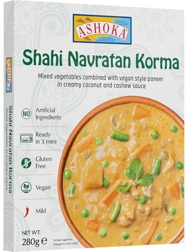 ASHOKA - Instant Shahi Navratan Korma - 1 X 280 GR | Glutenfreie vegane Currysauce nach authentischem indischen Rezept, in 3 Minuten zubereitet