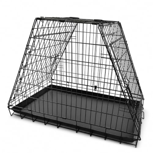 Doghealth Sloped Dog Car Crate with 2 Doors, Rear Escape Hatch, Removable Tray & Fold-Flat Design, 92 x 56 x 65.5cm