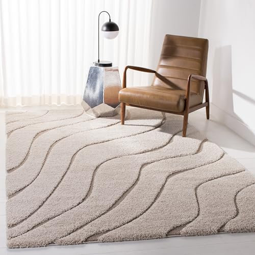 SAFAVIEH Zottelig Teppich für Wohnzimmer, Esszimmer, Schlafzimmer - Florida Shag Collection, Hoher Flor, Creme und Beige, 183 X 274 cm