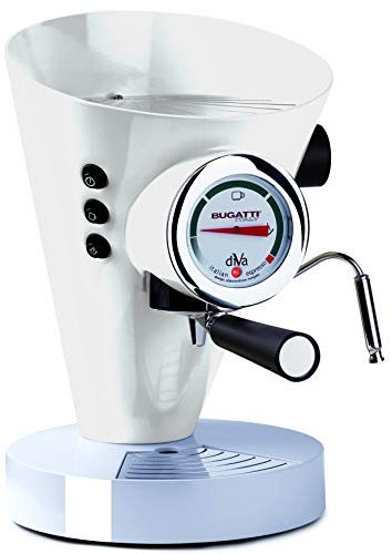 BUGATTI, Diva, Máquina de café expreso y Capuchino, para café molido y cápsulas monodosis, 15 Bar, 950 W, Capacidad 0,8 litros, Diseño Elegante, Color Blanco