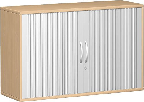 Geramöbel Anstell-Querrollladenschrank 1 Dekor-Einlegeboden, mit Stellfüßen, abschließbar, 800x425x720, Silber/Buche